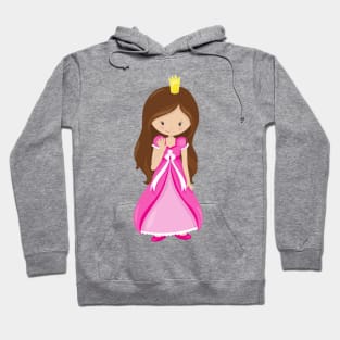 Cute Princess, Crown, Brown Hair, Pink Dress Hoodie